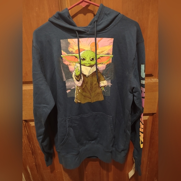 Star Wars Other - Star Wars Disney Grogu Graphic Sun Blue Oversized Cotton Drawstring Hoodie S NWT